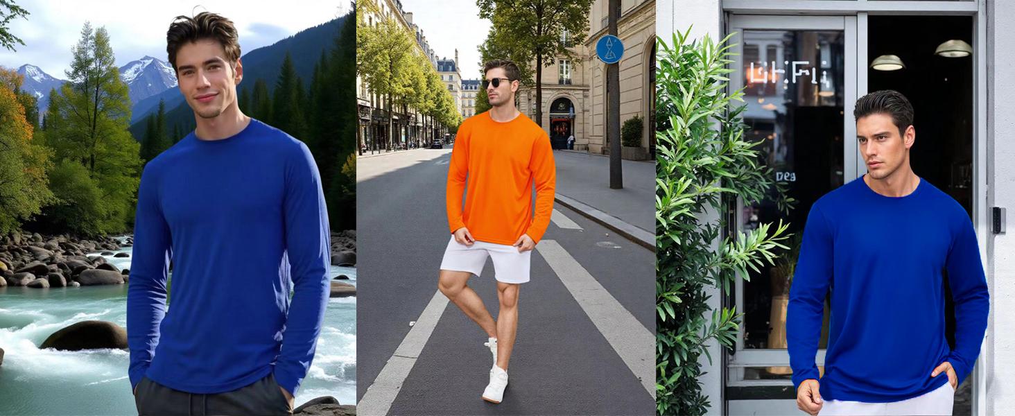 Mens Long Sleeve Shirts Casual Quick Dry Crew Neck Work Shirts Athletic Cycling Hiking T-Shirts