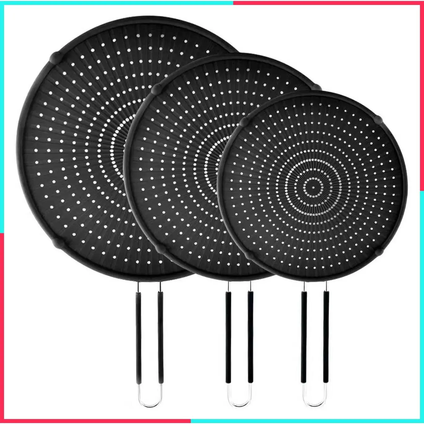 Silicone Grease Splatter Guard for Frying Pan, Heat-Resistant Splatter Screen for Cooking, Dishwasher Safe, 3 Sizes (9.8", 11.4", 13")