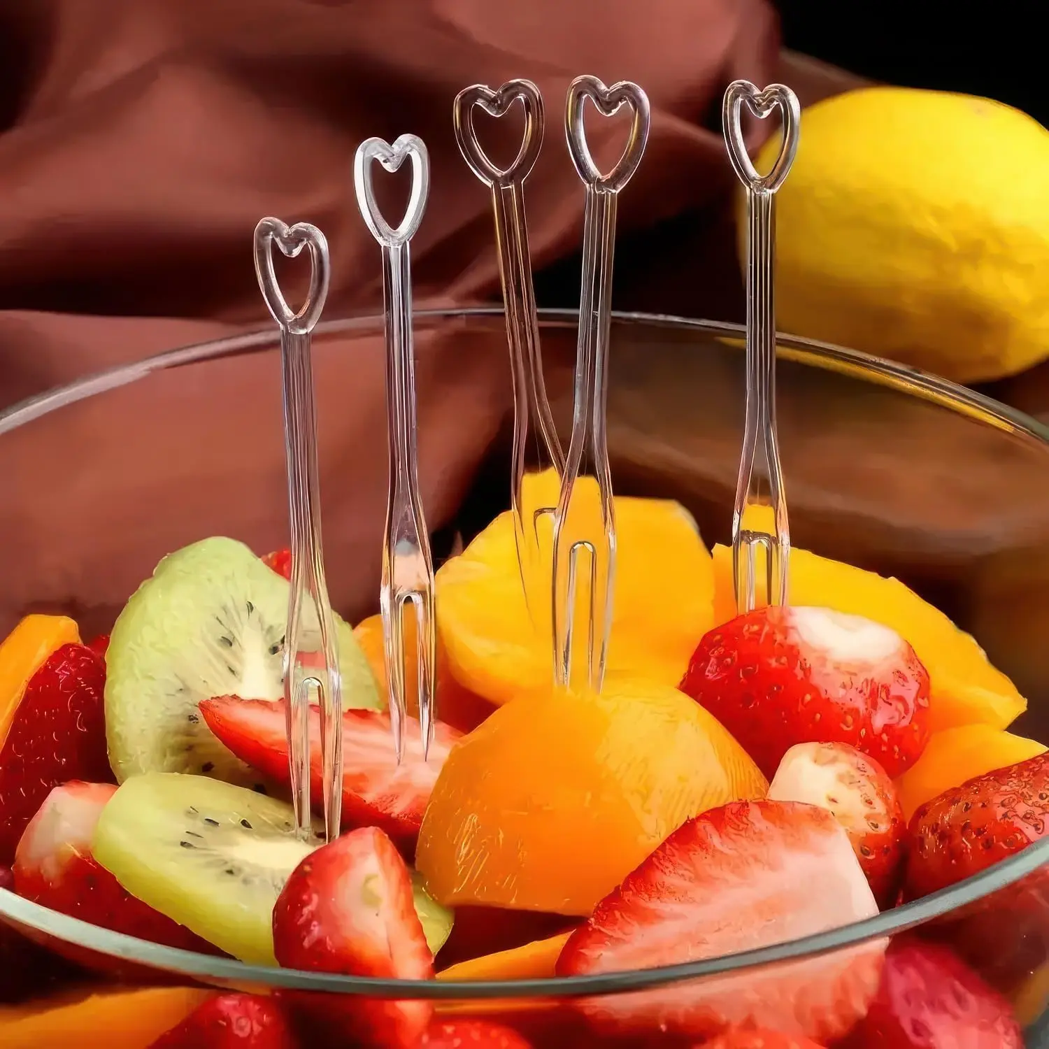 200Pcs Disposable Plastic Fruit Forks 3.4inch Mini Food Picks Double Prong Blunt-End Cocktail Forks for Appetizer Pastry Dessert