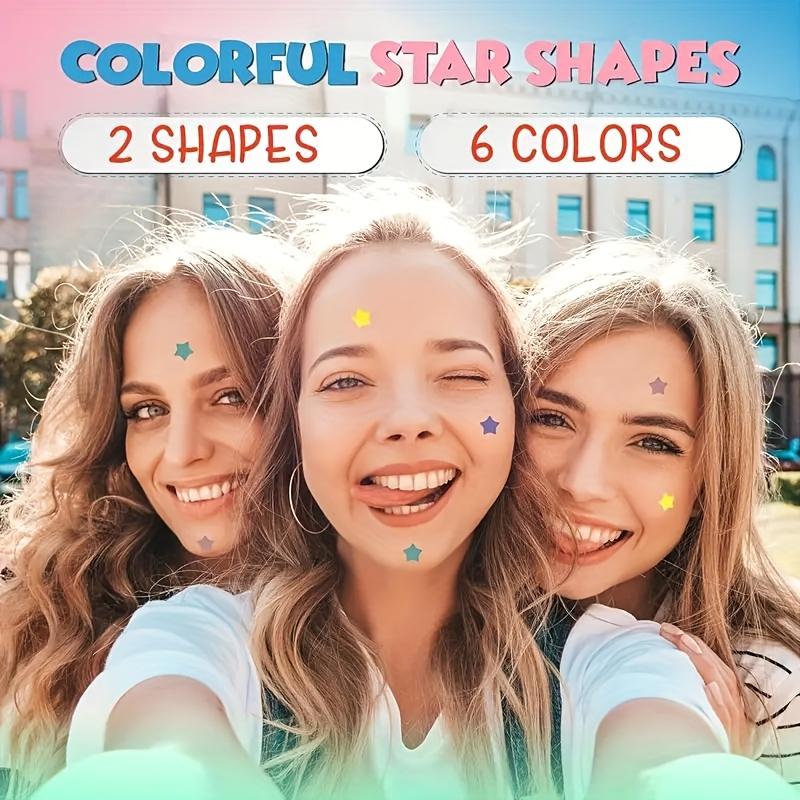 Colorful Star Patches - Alcohol-Free, Unscented, Hypoallergenic & Non-Irritating Invisible Facial Patches for All Light Beige Types, Cleansing & Moisturizing Effect