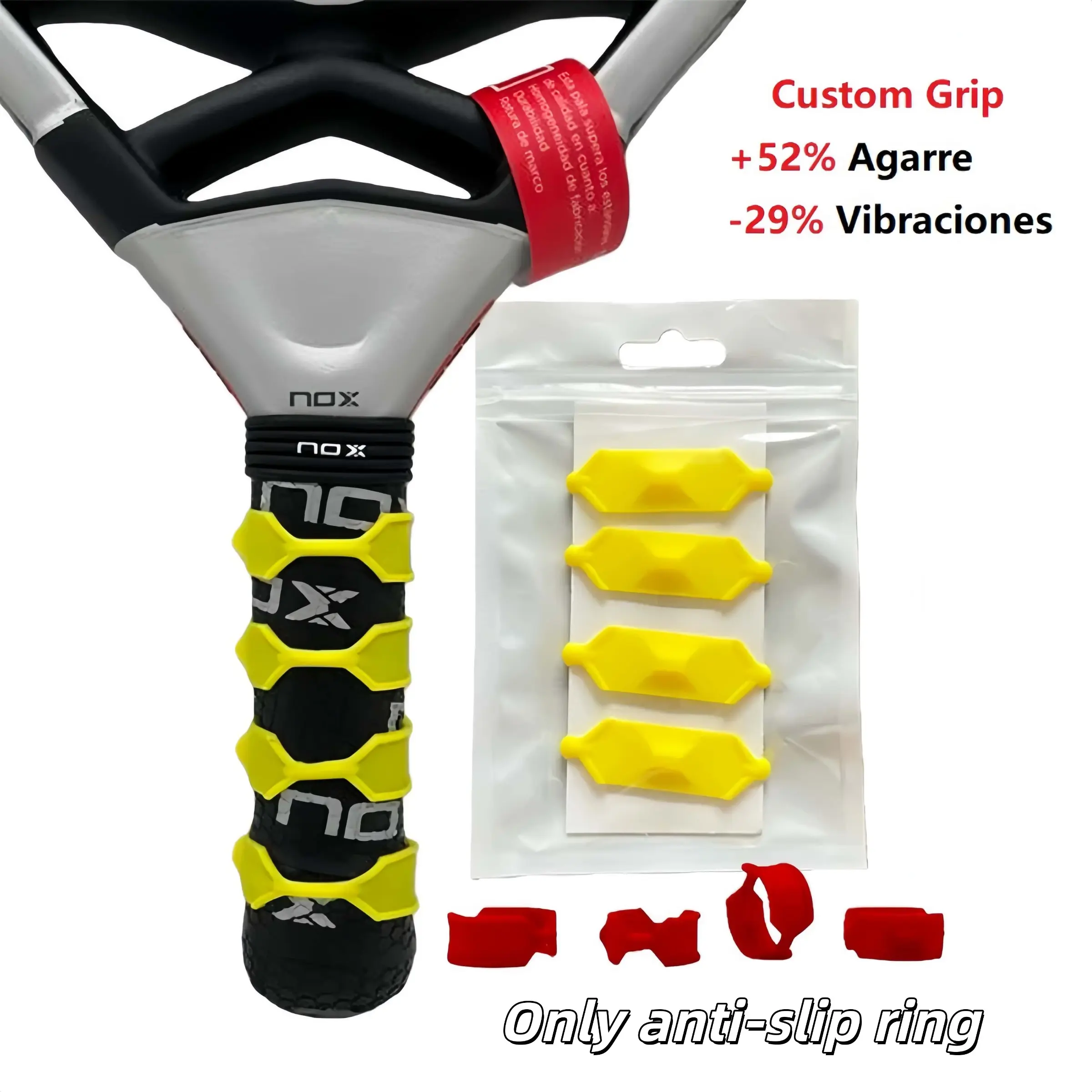 Pickleball Grip Anti-Slip Ring, Universal Tennis Racket Handle Silicone Limiter, Easy Install, Enhanced Grip, Shock Reduction, Multiple Colors，padel accessories