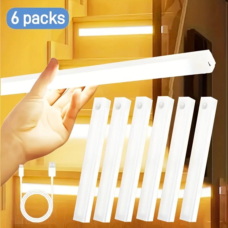 6-Pack Smart Night Light Wireless Magnetic Rechargeable Stick-On Under Cabinet Lights, 11.8in Motion-Activated Instant On, Dimmable White Color Temp, Ideal for Kitchen, Stairs