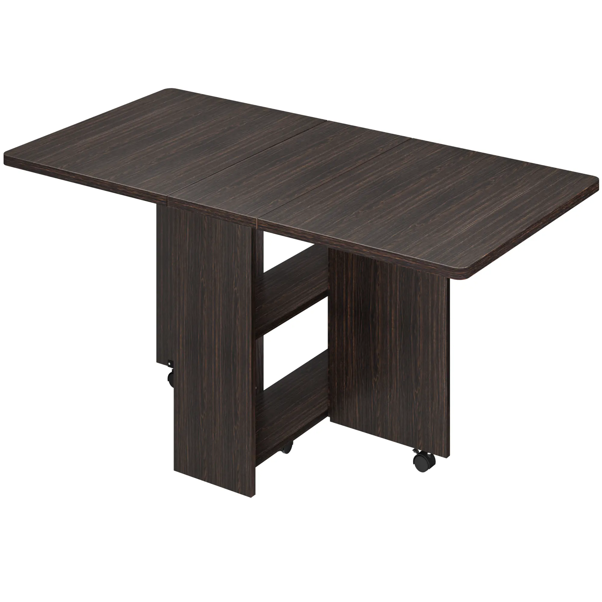 Farmhouse Wooden Expandable Drop Leaf Dining Table for 4 People, Folding Space-Saving Kitchen Table with 2-Tier Under Storage Shelf, Equipped with 6 Lockable Rolling Casters, Compact Collapsible Desk 47.2"×23.6"×29.5" for Small Apartments & Limited Spaces
