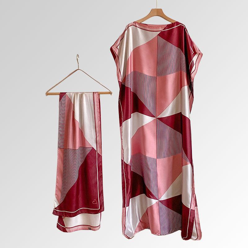 Women's Peacock Print Cape Shawl & Scarf Set, Elegant Beach Cover-Up For Holiday Vacation, Swimsuit Cover Up