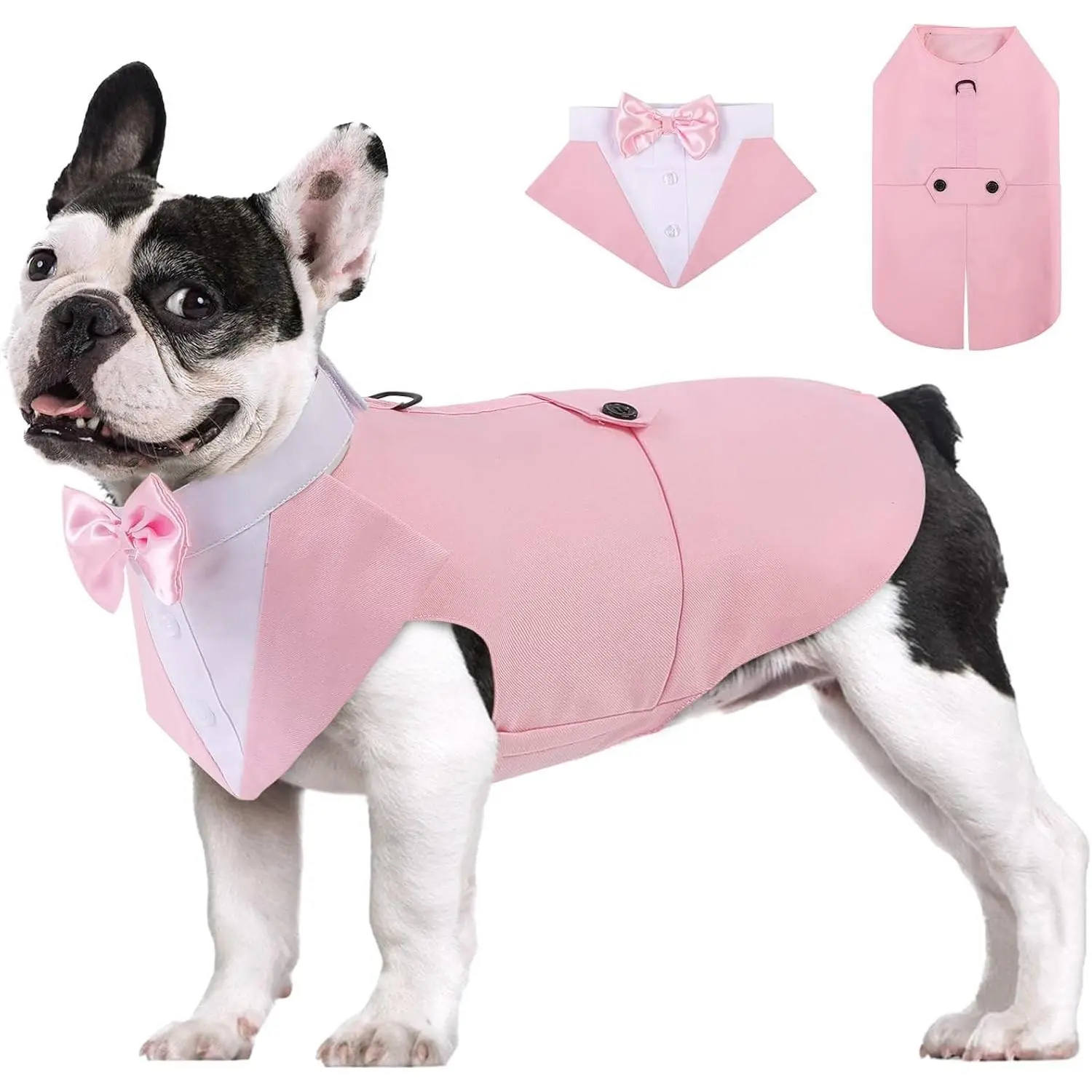 Dog Tuxedo Formal Dog Suit and Bandana Set, Gentle Dogs Wedding Party Suit Bow Tie Shirt, Tuxedo for Small Dogs Costume Outfit with Detachable Bowtie Collar for Christmas Halloween Dress Up