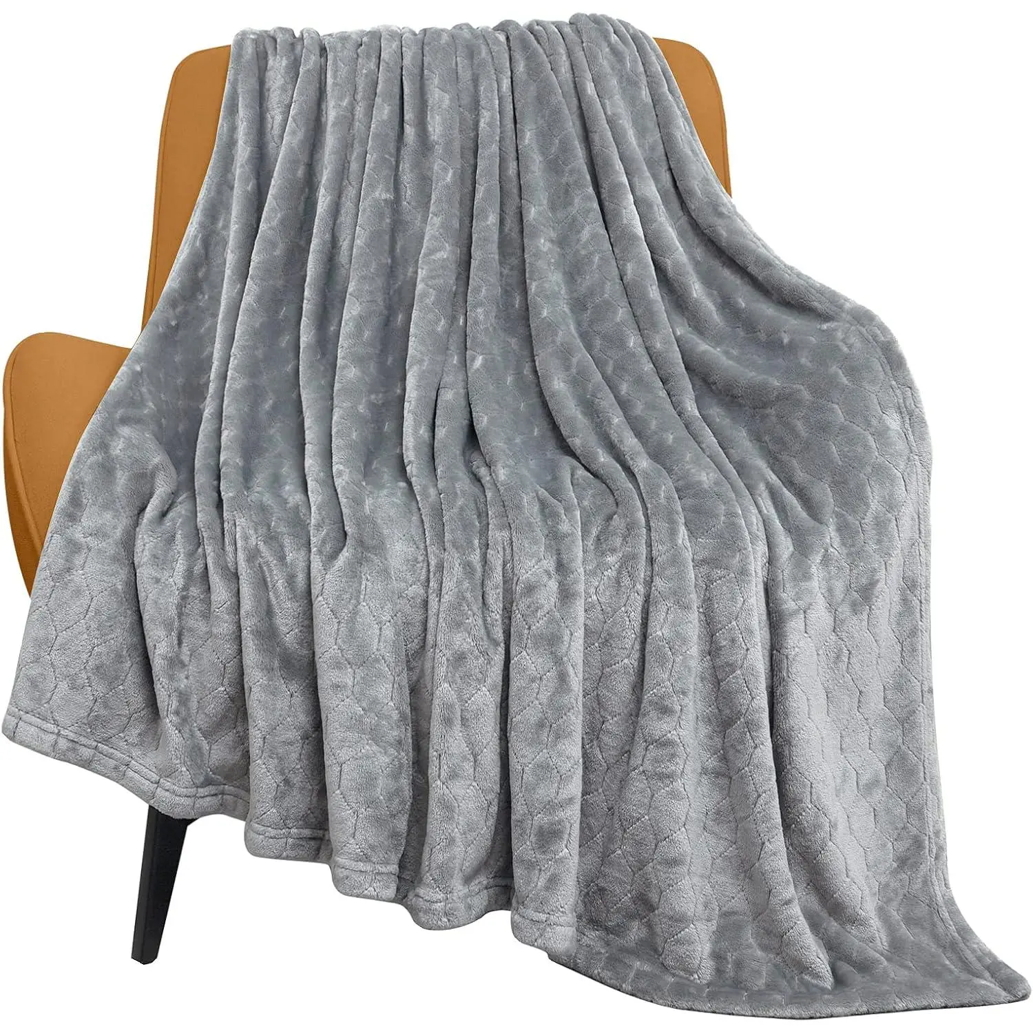 Fleece Blanket Super Soft Cozy Throw Blanket 50" x 60", Lightweight Fuzzy Comfy Textured Flannel Blanket Warm Plush Throw Blankets for Couch, Sofa, Bed, Light Grey