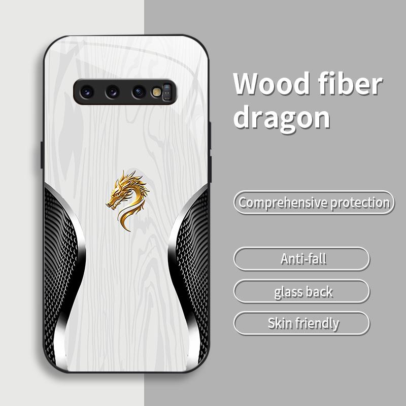 Suitable for [Galaxy S10 Plus] Personality, simple, luxurious, split dragon pattern, creative, business, high-end, drop-proof glass mobile phone case, affordable, drop-proof, anti-fingerprint-888