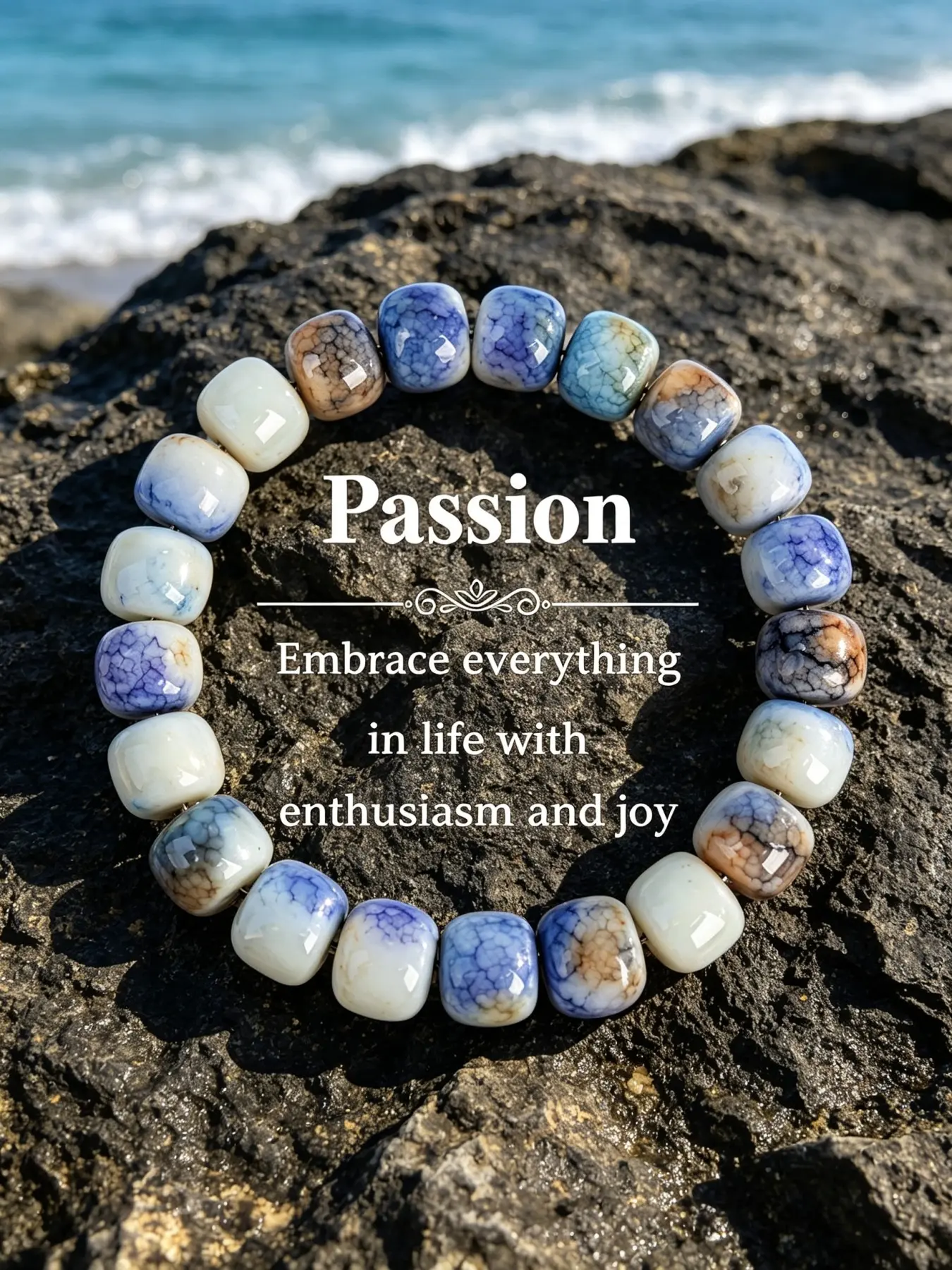 Passion Gradient Cracked Glaze Barrel Shape Bead Stretch Bracelet,Inspirational Daily Reminder Jewelry To Embrace Life With Joy, Suitable for nature-loving men and women, perfect for coastal travel, casual daily styling & encouraging sentimental gifting