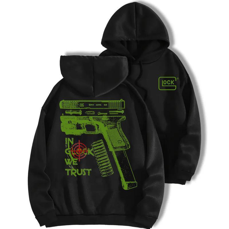 fall outfits In Glock We Trust Standard size Black Hoodie with Multicolor Design for Men and Women Classic Fit Menswear, Casual Top for Unisex Womenswear Sweatshirtshoodies men  hoodie bleach  design red bull  jumper jujutsu  kaisen  merch