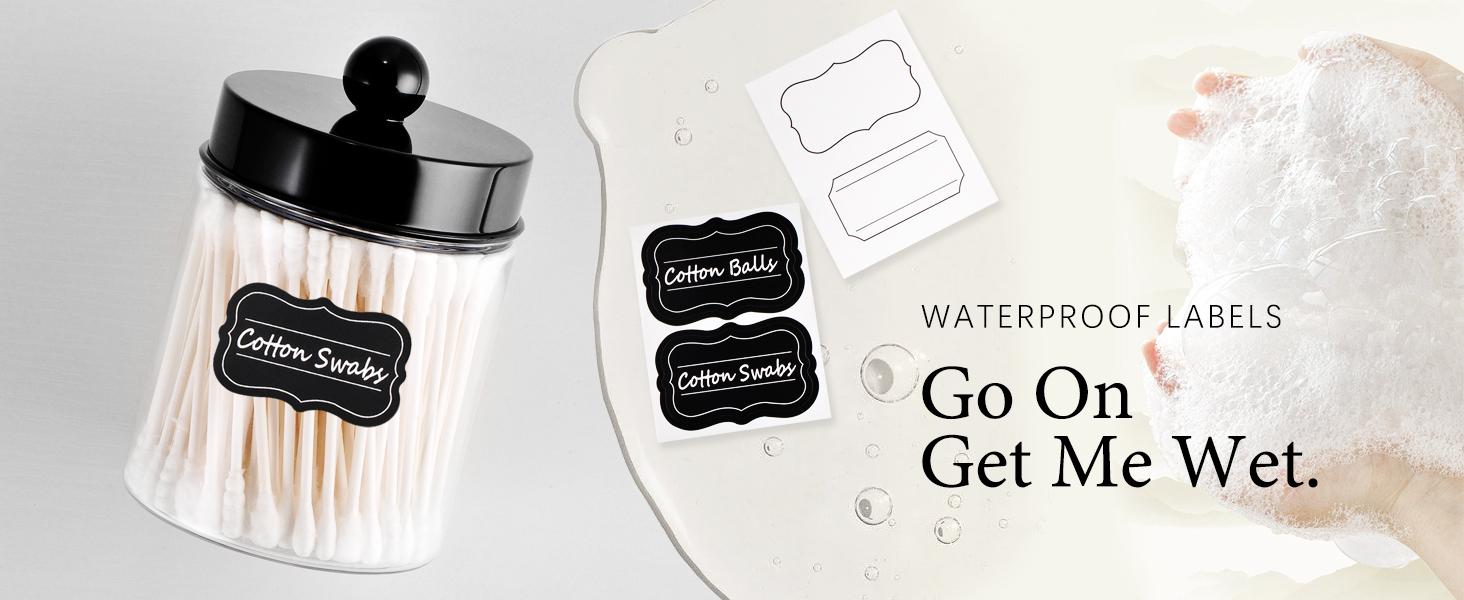 Apothecary Jars Bathroom Vanity Storage Organizer Set -Countertop Canister Plastic Acrylic Jar - Farmhouse Decor Qtip Holder for Cotton Swabs,Makeup Sponges,Flossers,Paper Clips -Black(2)