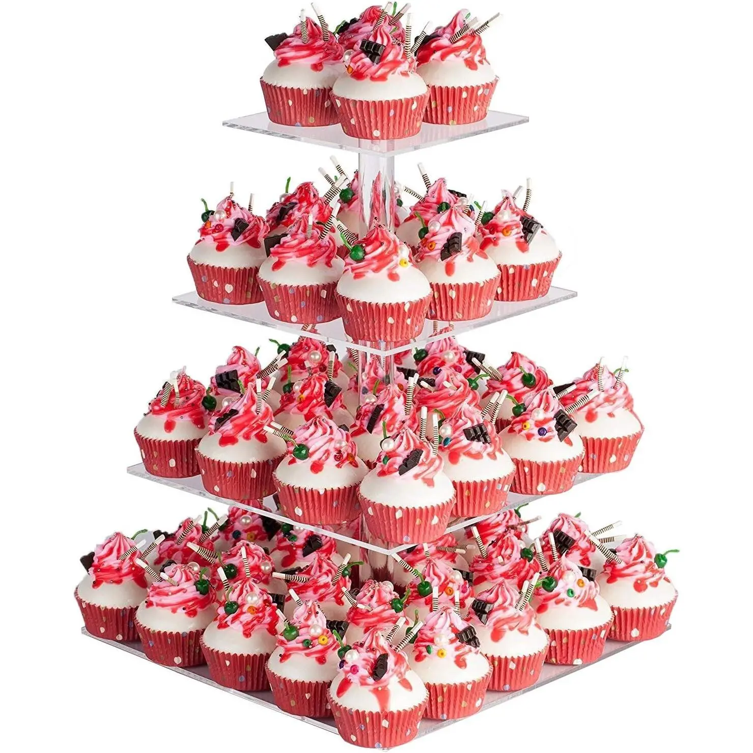 4 Tier Acrylic Cupcake Stand, Premium Cupcake Holder, Acrylic Cupcake Tower Display Cady Bar Party Décor â Display for Pastry(4.7" Between 2 Layers)