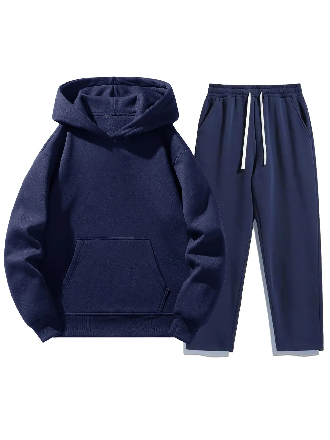 Men's Solid Color Two-Piece Sweatsuit Set, Fitted Hoodie & Drawstring Pants, Thick Fabric for Fall & Winter, Casual Daily Wear Essentials