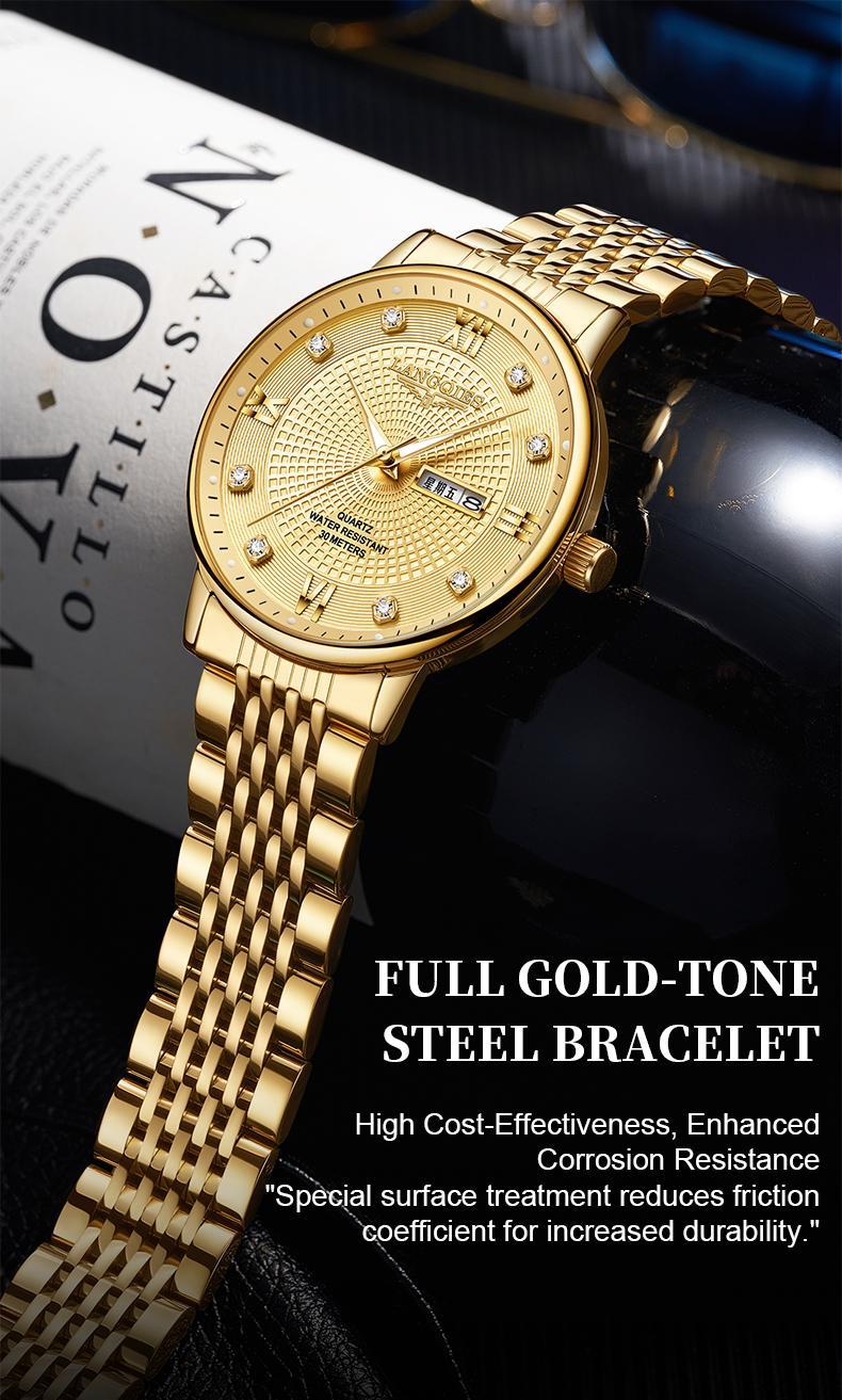 LANGQIES Elegant Multi-Function Men's Watch with Original Swiss Movement, featuring Dual Calendar, 42mm Dial, Sapphire Crystal, Stainless Steel Band, and Luminous Water-Resistant Design.