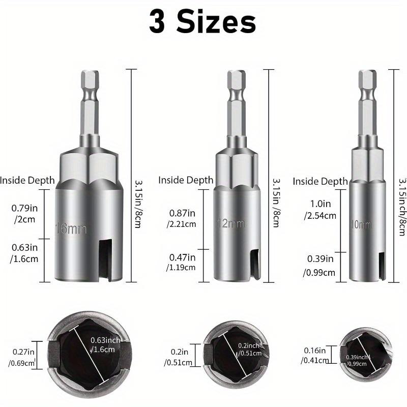 3pcs Durable CR-V Steel Multi-Size Wing Nut Screwdriver Set, Bolt Drive Hook Drill Head for Panel Nuts, Hex Bolts, Q-Hooks - No Battery Required Tool Hardware