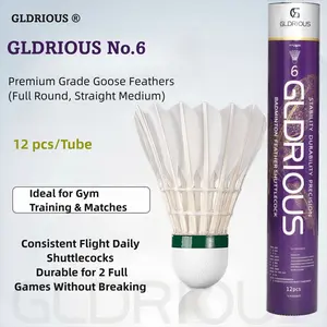 GLDRIOUS No.6 Badminton Shuttlecocks 12pcs - Premium Goose Feather, Stable Flight & Durable for Training and Matches
