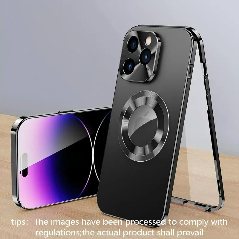 Luxury Metal Phone Case, Aesthetic Magnetic Hard Protective Shell, Full Lens Protection, Dual-Sided Cover, Drop-Proof, Shockproof, for Smartphone iPhone 16 Pro Max, 16 Pro, 15, 14, 13, 12