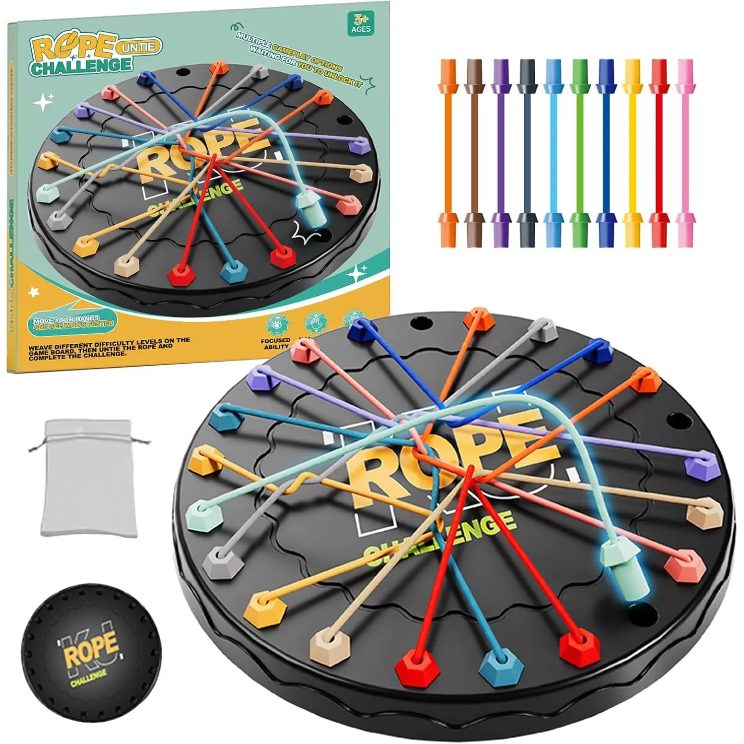 Rope Untangling Puzzle Game, Educational Strategy Board Game for Kids & Adults, Family Travel Party Games with Multi-Level Challenges, Gifts for All Ages