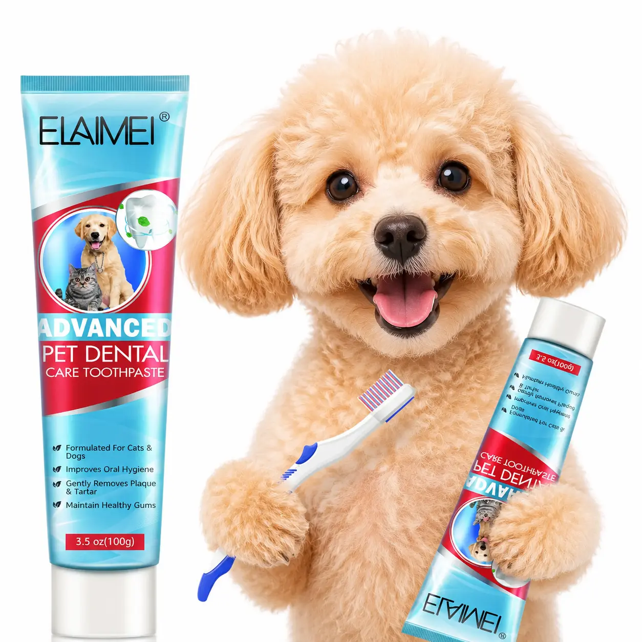 Elaimei Dog Toothpaste Mint for Dogs and Puppies, Fresh Breath Dental Kit for Pets, for Teeth Cleaning, Fresh Breath, Tartar Control, Plaque Remover & Oral Hygiene for Dogs Scented Tooth Cleaning  Remove Plaque & Freshens Breathe