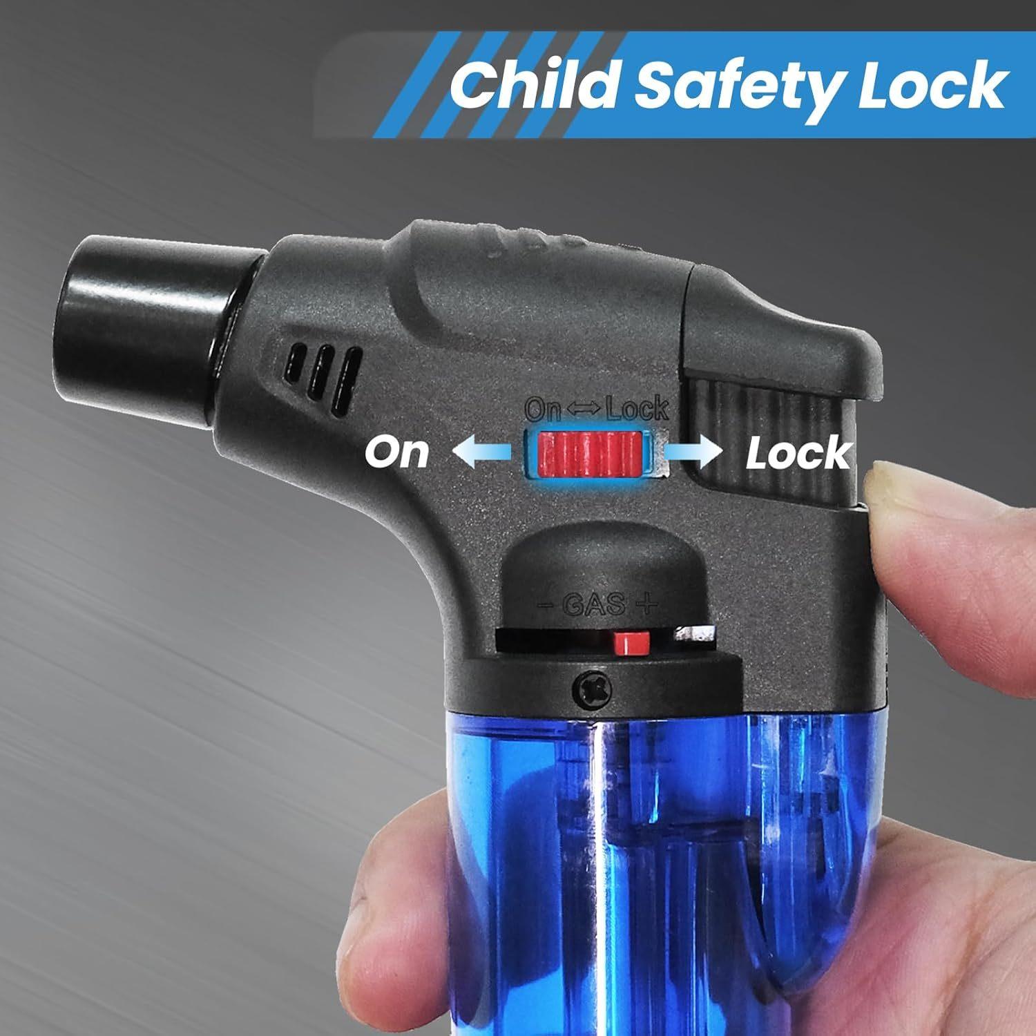 Torch Lighters Butane Refillable Lighter Single Jet Flame Powerful Windproof Torch Lighter with Safety Lock Multi Utility Mini Gas Lighter Blow Torch Lighters for Candle Fireplace Camping Grill BBQ Kitchen(No Fuel)
