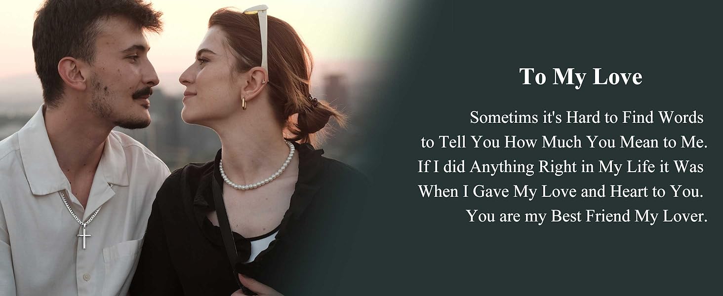 Trendy 925 Sterling Silver Cross Necklace for Men Women Durable Non Tarnish Beveled Edge Crucifix Pendant Cuban Link Chain Jewelry 16-30 Inches Valentine's Day