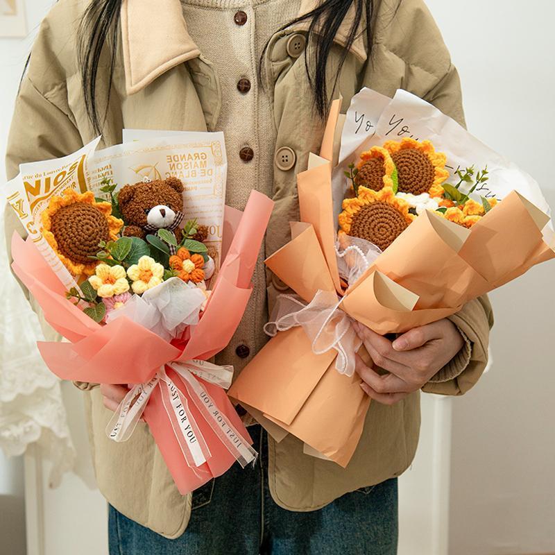 Crochet Flowers Graduation Flower Bouquet Eternal Flower Wedding Guests Gift Woven Sunflower Mother's Day Gifts