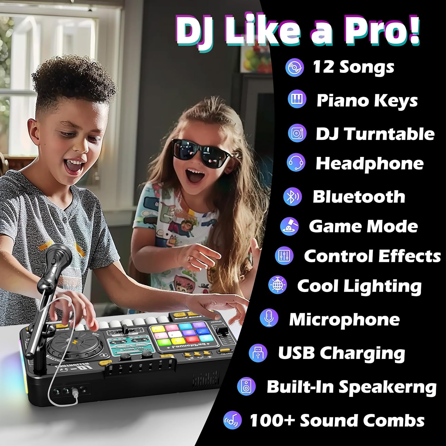 Multifunctional Digital DJ Controller Toy, 1 Box Music Simulation Toy with Microphone & Piano Key, Educational Music Toy for Kids, Home Entertainment Toy for Kids