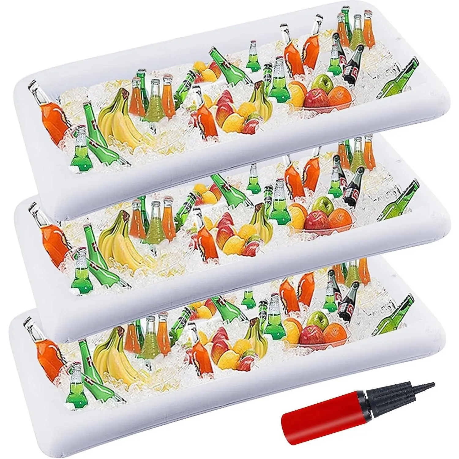 Inflatable Serving Bar, 3 Pack Ice Serving Buffet Salad Cooler Food Drink Containers with Drain Plug, BBQ Picnic Pool Party Supplies Inflatable CoolerGift