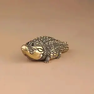 Fat Copper Tone Alligator Sculpted Figurine, Mini Resin Animal Statue For Desktop, Bookshelf, Living Room And Office Home Decor