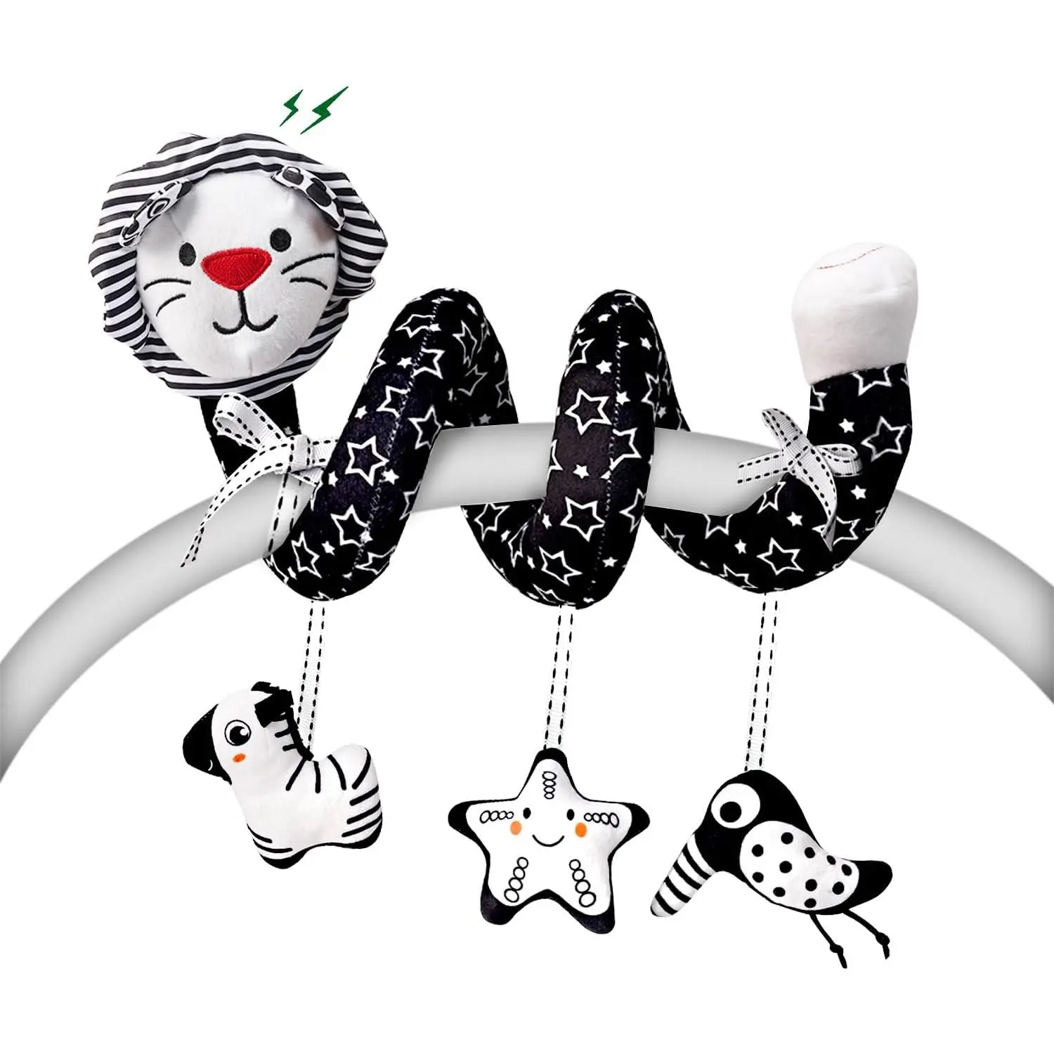 Unisex Baby Spiral Hanging Toy - Prop 65 Safe Black High Contrast Plush, 0-6m Newborn Car Seat/Stroller/Crib Sensory Activity Toy, 6-12 Month Infant Gift (New Model)