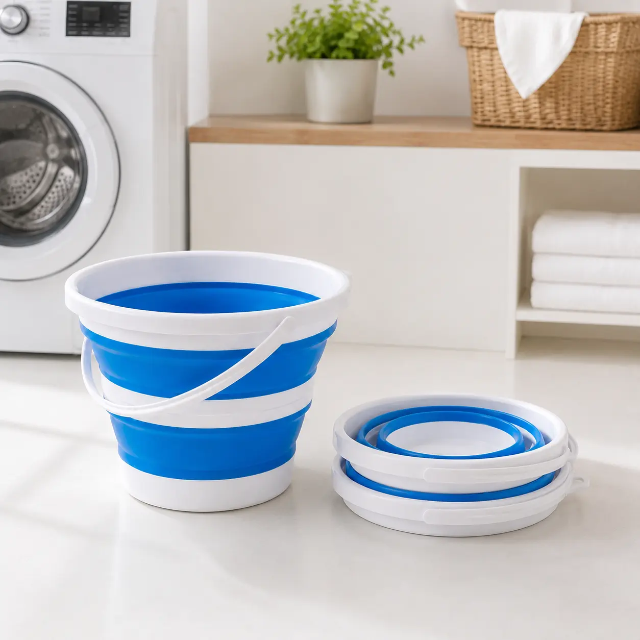 10L Plastic+Silicon Collapsible Bucket with Handle - Compact Storage Foldable Wash Tub for Laundry/Cleaning, Outdoor Trips, Single Unit Home Use