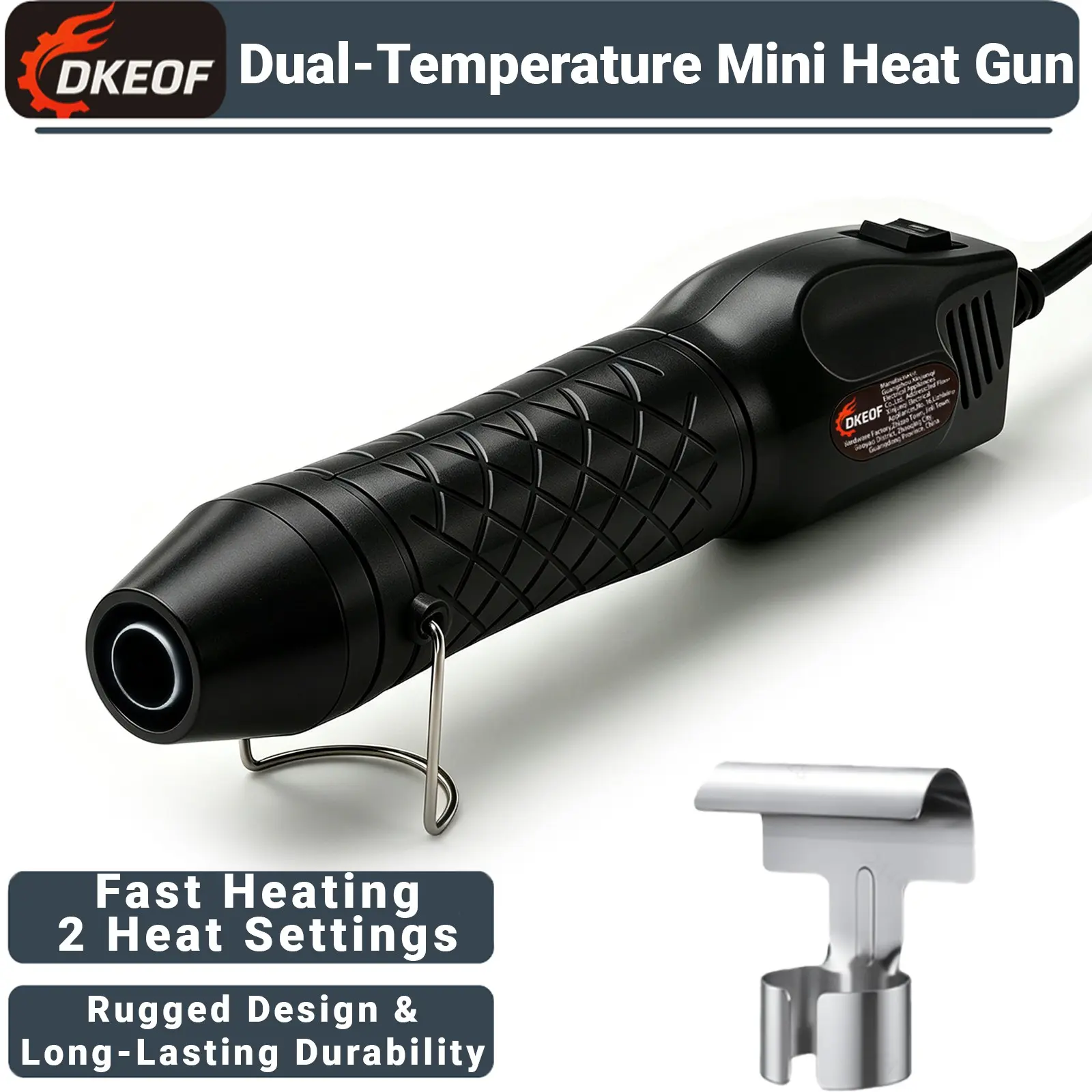 DKEOF Mini Heat Gun Tool, Low Vibration & Low Noise Quiet Operation, Strong Wind High Airflow, Dual Temp 100-300℃, 12-Second Fast Heating, Portable Lightweight Ergonomic for DIY Crafts Resin Art Shrink Wrapping Epoxy Curing Home Use