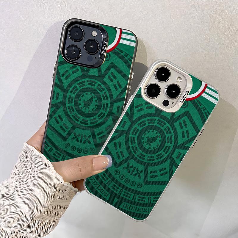 Mexico National Team Pattern Aesthetic IMD Cellphone Case - Gradient Hard TPU PET PC, Shockproof Luxury Protector for iPhone 15 Plus 17 16 14 13 12 11 X XS Pro Max, Samsung Galaxy S21-S26 FE Ultra Plus, Black Silver Gift Devices Accessories, Protection, I