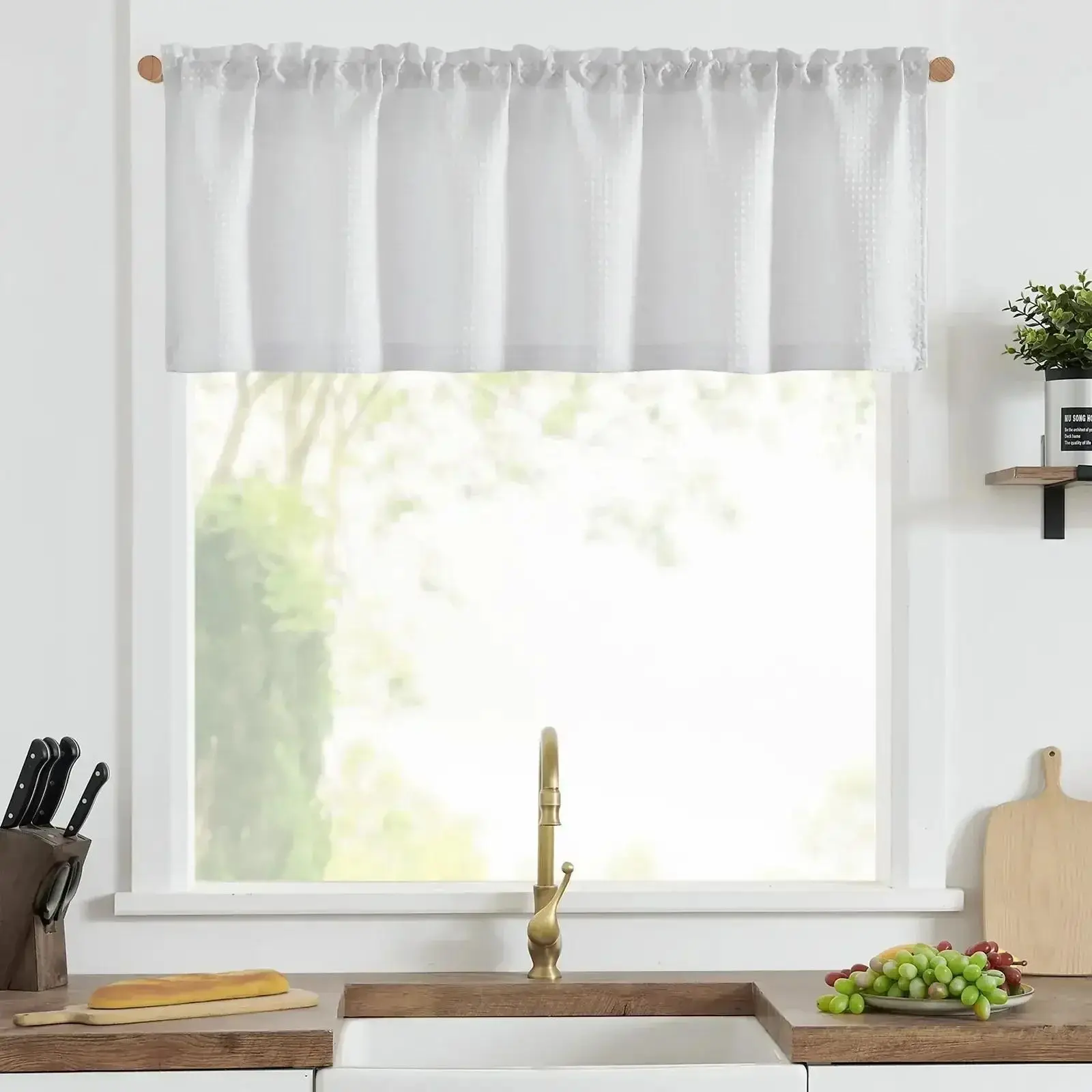 Solid Waffle Weave Rod-Pocket Valance