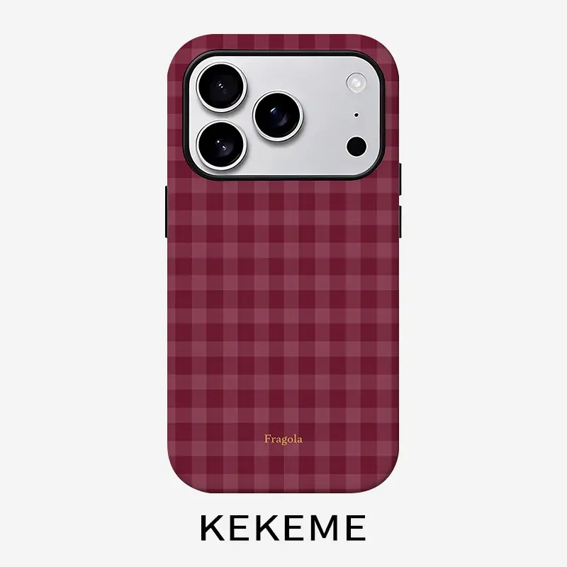 Phone Case: Burgundy Plaid Film 2-in-1 Case for Apple iPhone 17/16/15/14/13/12/11 Pro Max, 16/15/14 Plus, 17 Air - Full-Body Drop-Proof, Stylish and Minimalist, Unisex Phone Case