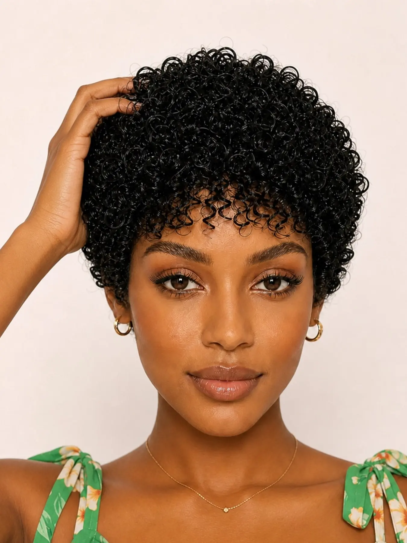 Afro Kinky Curly Pixie Cut with Bangs, 8inch Short Kinky Curly Wig, 180% Density Hairpiece, Real Human Hair for Party and Cosplay