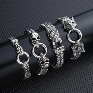 2026 New Men's Retro Punk Stainless Steel Bracelet Stack, Snake Beast-Skull Designs, Ideal Valentine's Day Gift for Him (Sports & Outdoor Protective Gear Accessory)