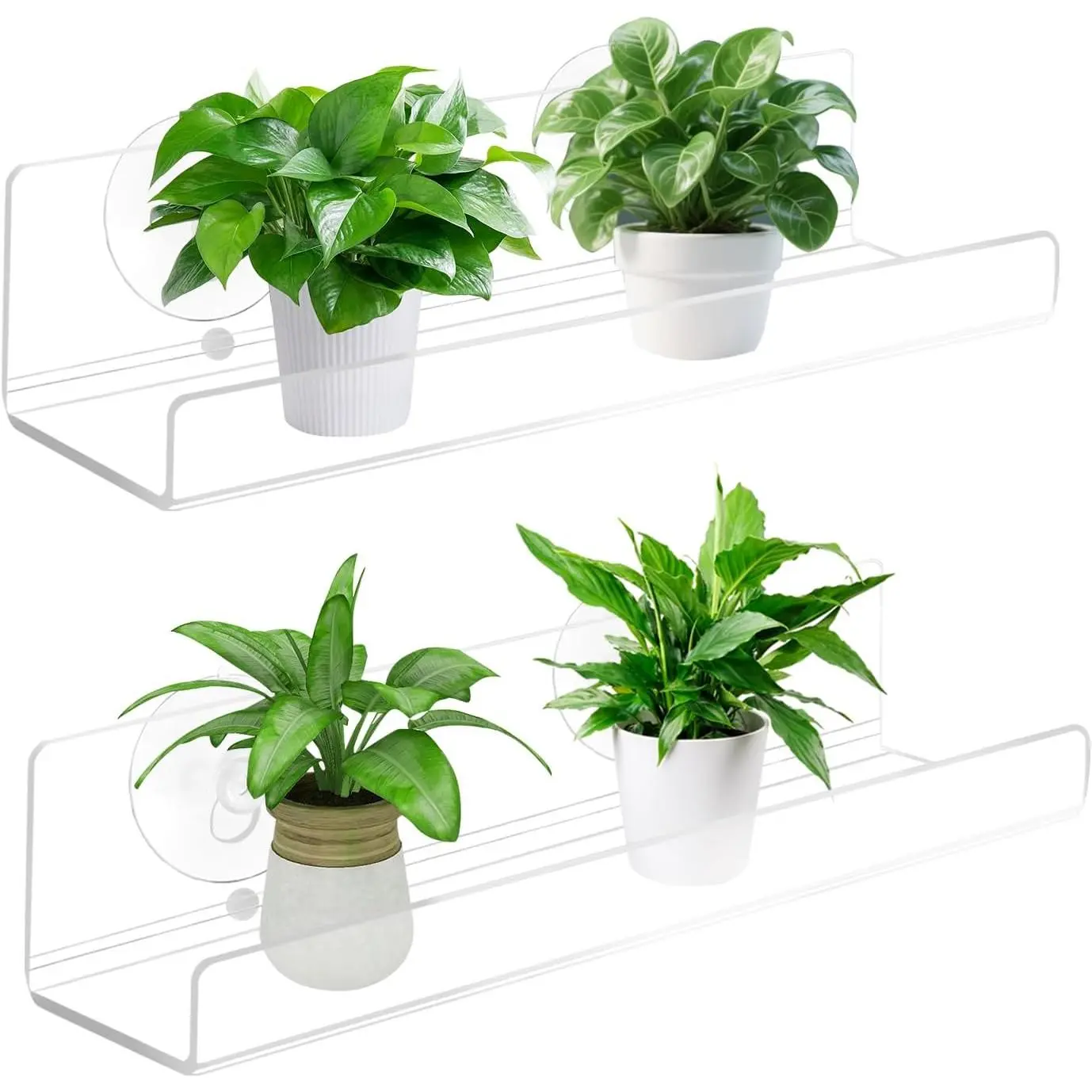 2 Pack Window Plant Shelves, 9 Inch Acrylic Suction Cup Shelf, Window Sill Extender for Indoor Succulents, Herb Planters, Micro Greens, Bathroom Organizer
