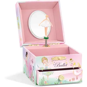 Music Jewelry Box for Girls - Ballet Ballerina Theme with Spinning Doll & Swan Lake Melody, Pink Keepsake Box with Velvet Lining & Mirro