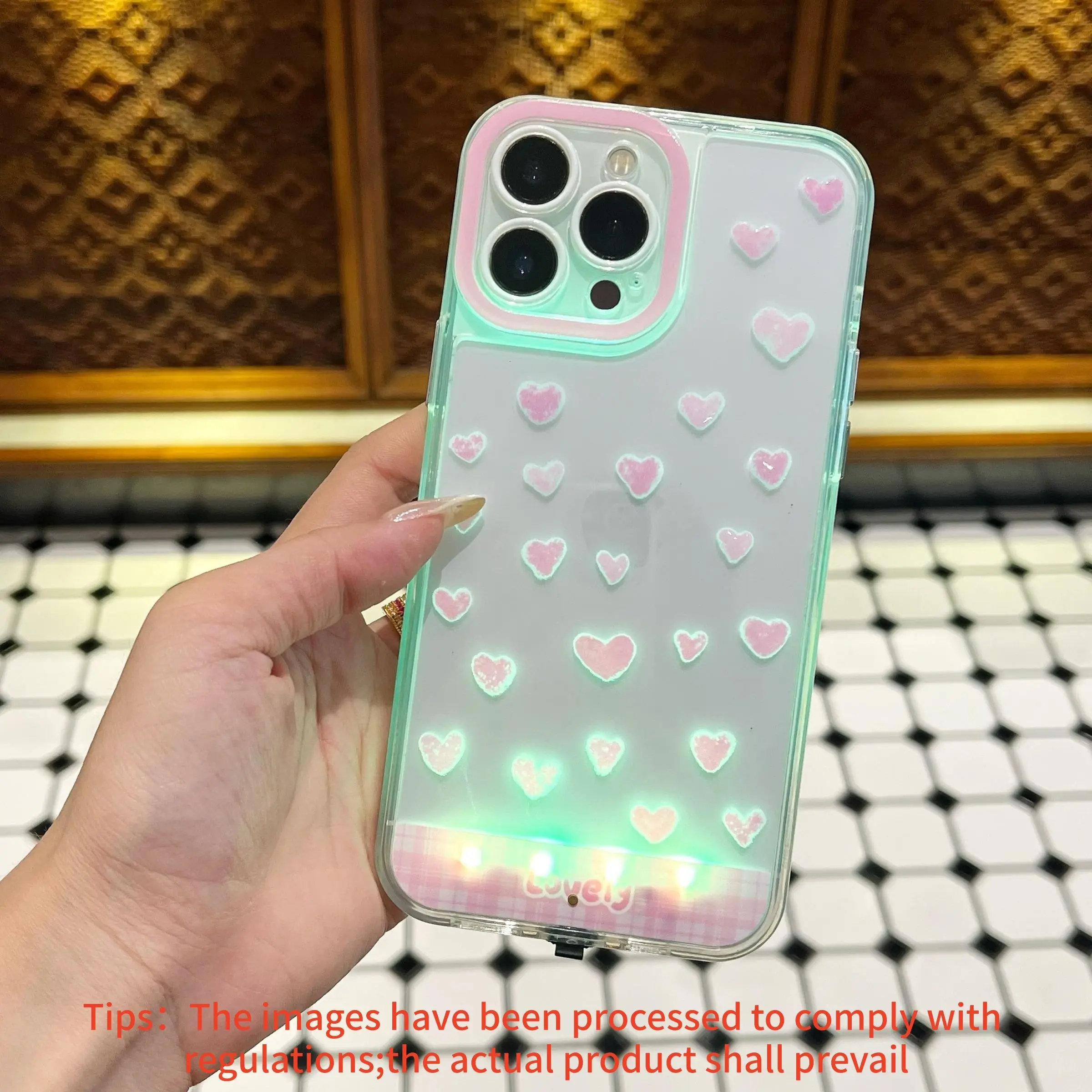 Cute Heart Pattern Glow Phone Case, Voice Control Light Up Cover, For iPhone 17-11 Pro Max, Anti-Drop, Gift for Girlfriend