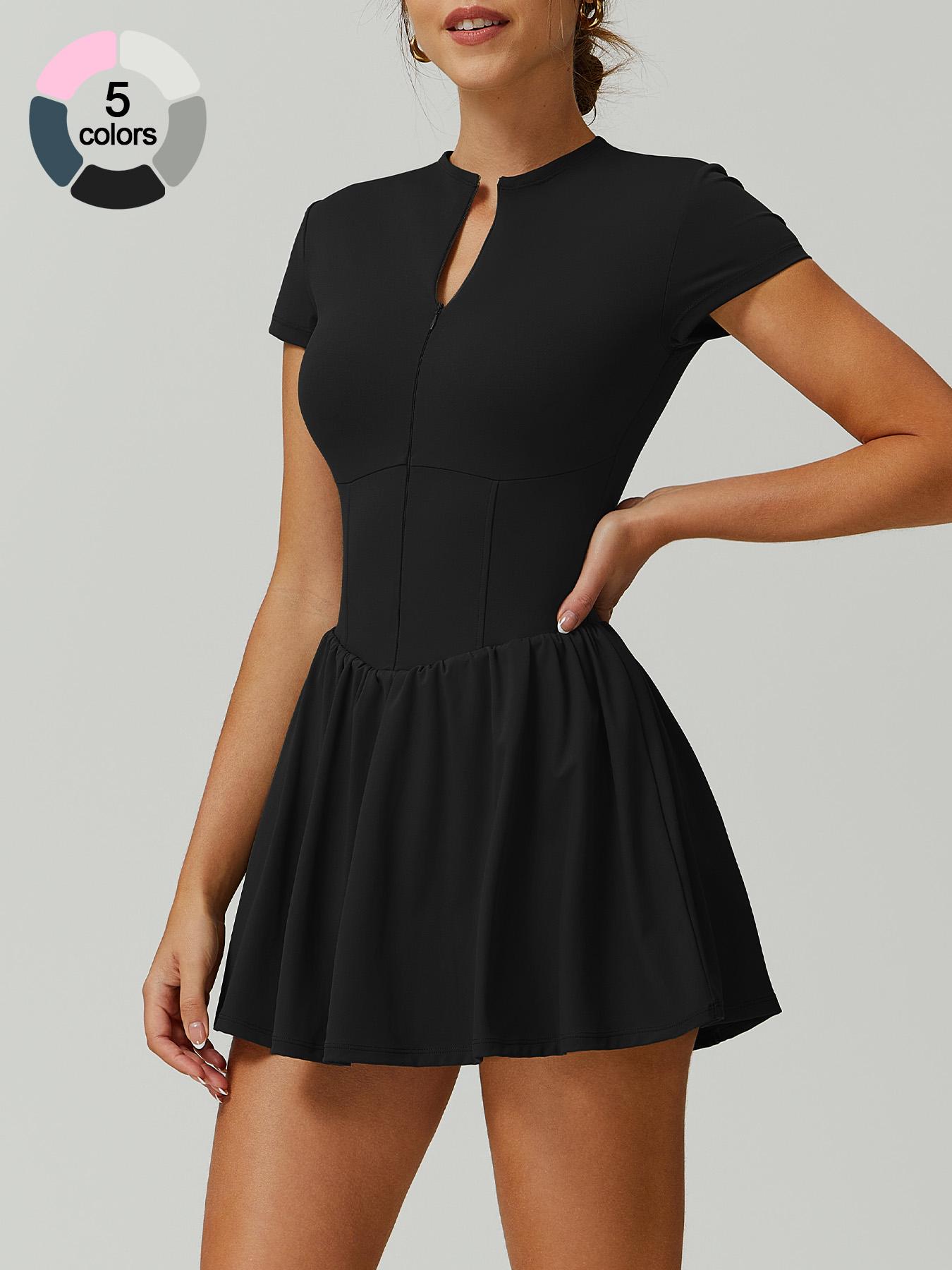 Women's Sporty Zipper Waist Golf Tennis Dress Skirt, Above Knee Tight-Fit Short Sleeve Summer with Storage Pockets Golf Athletic Dress