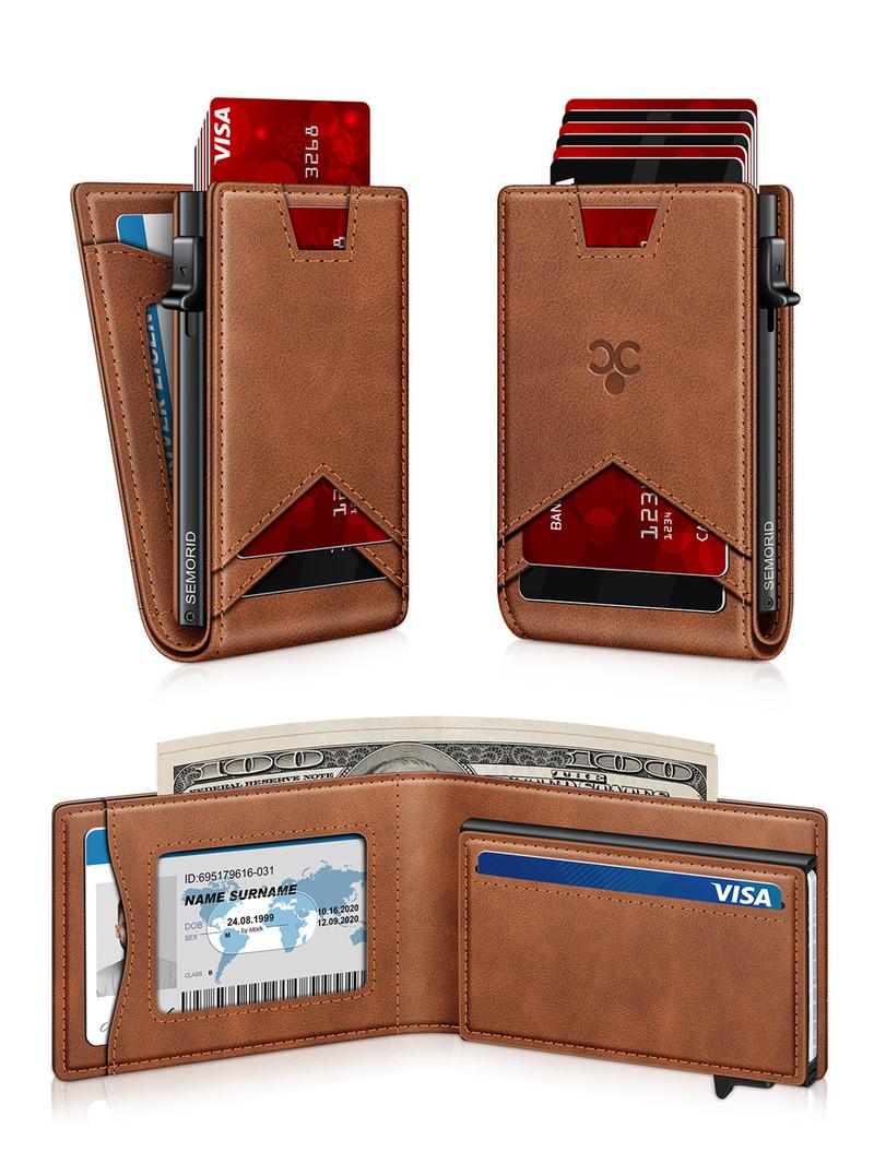 Men's Minimalist RFID Blocking Card Holder, Slim Pop Up Wallet, Simple Style Card Holder for Daily Use, Credit Card Holder