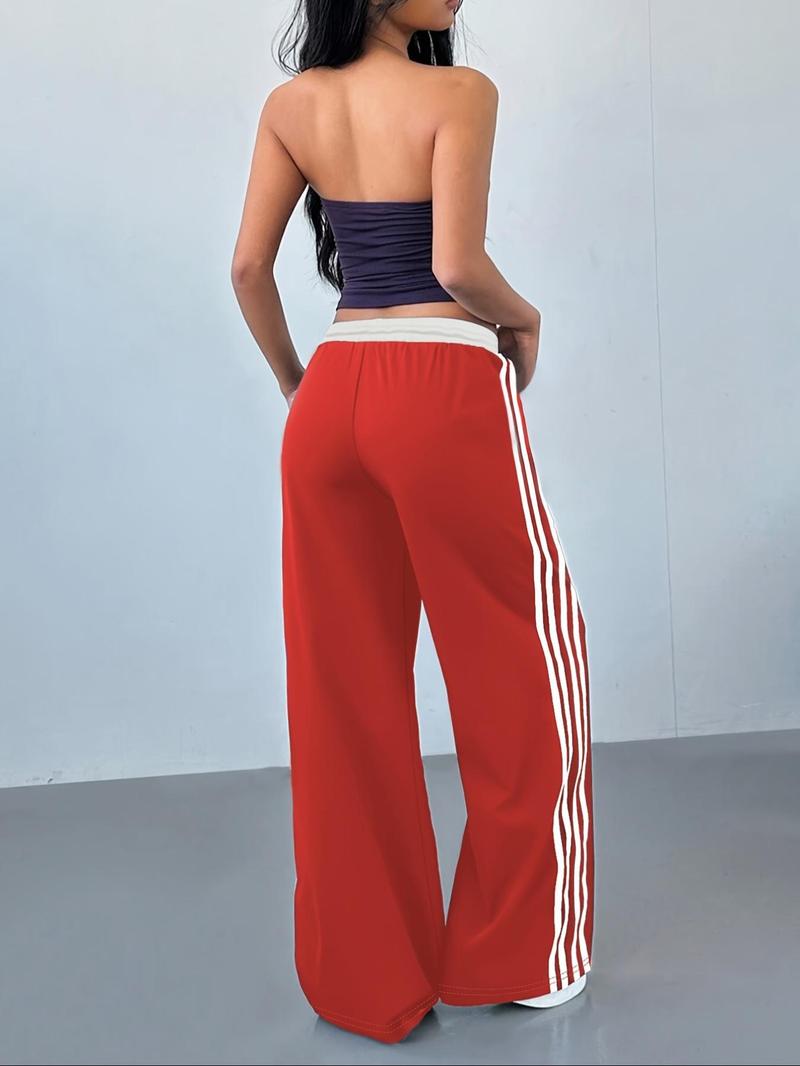 Women's Striped Side Sweatpants, Casual Comfy Wide Leg Trousers for Daily Wear, Ladies Bottoms for All Seasons Pants, Athleisure Style Bottoms