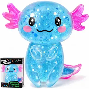 Axolotl Squishy Toy,Glitter Stress Relief Axolotl Toy,Cute Malt Sugar Filled Sensory Fidget Toy for Kids Adults,Axolotl Birthday Party Favors Gifts