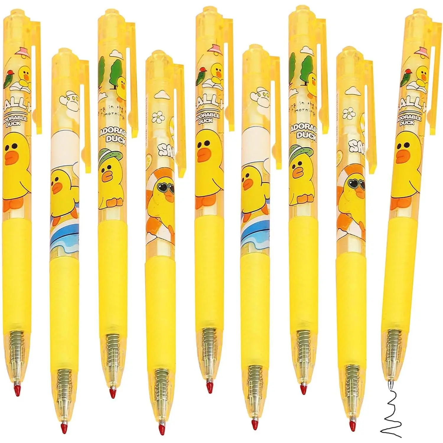 12 count Cute Kawaii Yellow Duck Gel Pen Black Ink Cartoon Duck Writing Pen | 0.5 mm Novelty  Retractable Pens School Office Students Stationery Supplies