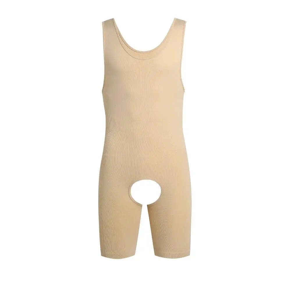 Men's Seamless High Elastic Shaper Bodysuit, Breathable Slim Fit Open Crotch, Anti-Chafing Fitness Base Layer