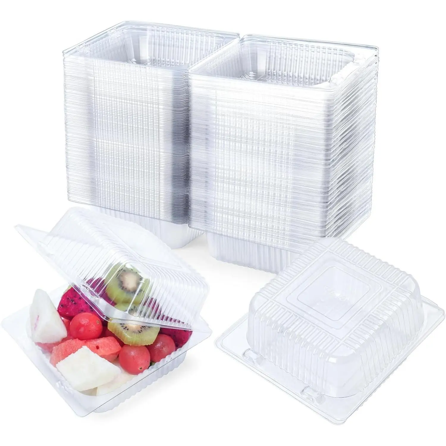100 Count Heavy Duty Clear Clamshell Food Containers Hinged with Lids | Disposable Plastic Sandwich Containers, Clamshell Boxes for Cake Slices, Desserts, Hamburgers, Salads, Pastries, Takeout TraysGift