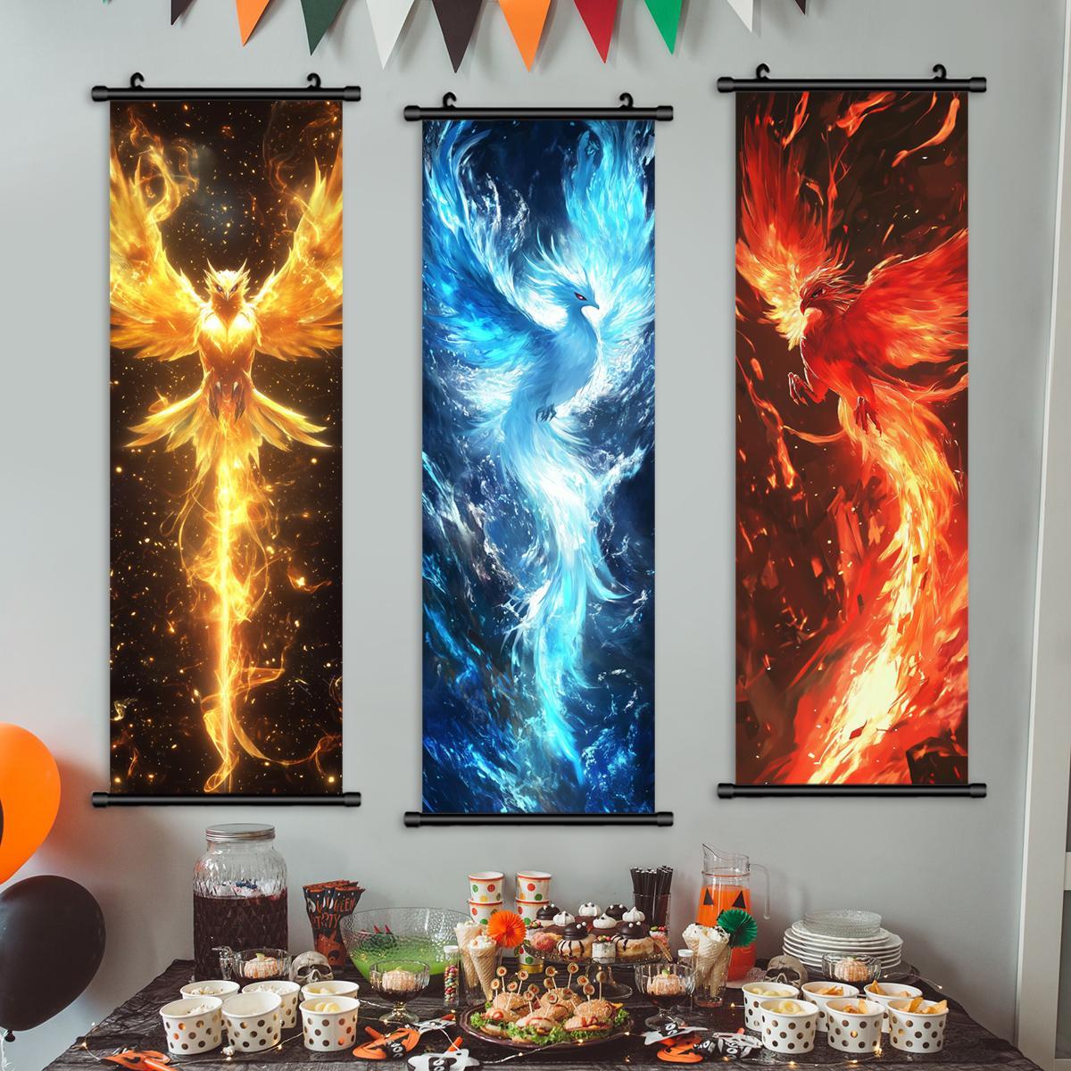 Creative Phoenix Pattern Wall Durable Decorative Tapestry Wall Mural, 3 Counts/set Modern Art Wall Decor, Wall Hanging Decor for Home Living Room Bedroom