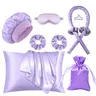9 Piece Satin Sleep Hair Care Handy Set, Includes Pillowcase, Sleeping Masks, Bonnet, No Heat Curling Iron Band, Hair Ties, Hair Clip, Storage Bag