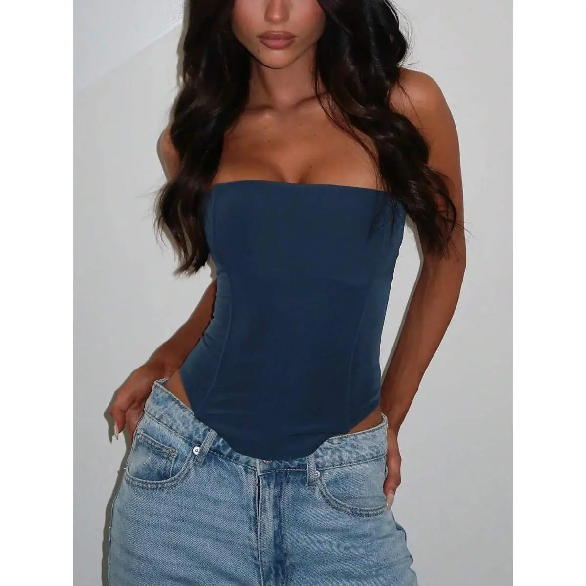 Women Y2k Strapless Bustier Corset Top Back Tie Up Boned Bodyshaper Slim Fit Tube Top Casual Sleeveless Backless Going Out Crop Tops Party Club Holiday Streetwear