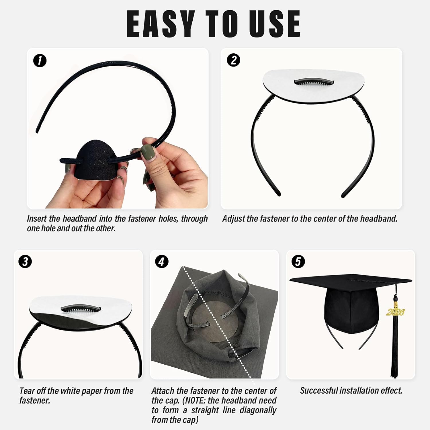 2026 Graduation Season 2 Pack No-Slip Graduation Cap Headband Insert, Firm Anti-Fall Hair Band Holder with Hook and Loop Sticker, Secure Grad Hat & Hairstyle for Graduates Students Women Men Reliable Grip for All-Day Ceremony, Fits Most Head Sizes